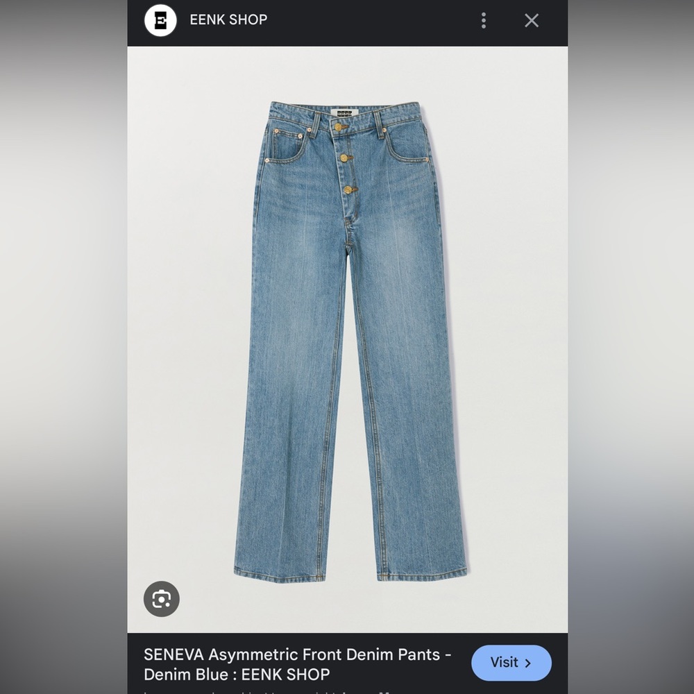 EENK  Seneva Asymmetric Front Denim Pants - Blue Size M- Korean